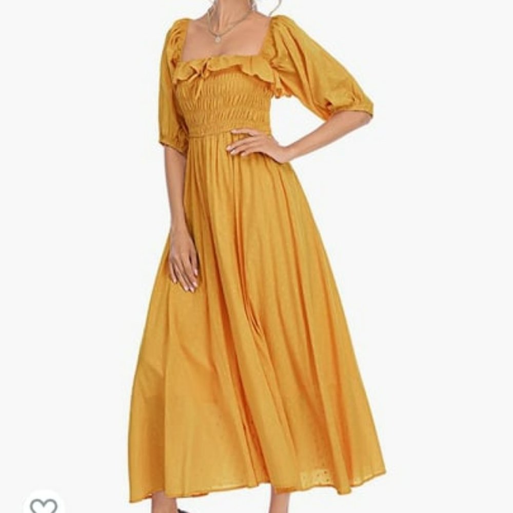 Mustard Yellow Puff Sleeve Dress